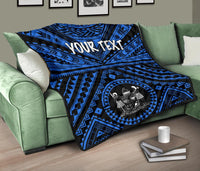 Fiji Personalised Premium Quilt - Fiji Seal With Polynesian Tattoo Style ( Blue) - Polynesian Pride