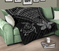 Hawaii Quilt - Hawaii Turtle Plumeria Quilt Grey - Polynesian Pride