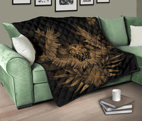 Hawaii Owl Hibiscus Plumeria Premium Quilt - Gold - Polynesian Pride