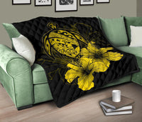 Hawaii Hibiscus Premium Quilt - Turtle Map - Yellow - Polynesian Pride