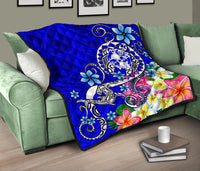 Tonga Premium Quilt - Turtle Plumeria (Blue) - Polynesian Pride