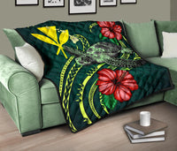Hawaii Polynesian Premium Quilt - Green Turtle Hibiscus - Polynesian Pride