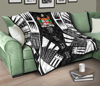 Fiji Premium Quilt - Fiji Coat Of Arms Polynesian White Tattoo (Black) - Polynesian Pride