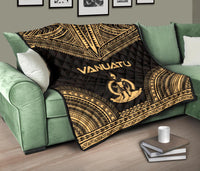 Vanuatu Premium Quilt - Vanuatu Coat Of Arms Polynesian Chief Gold Version - Polynesian Pride