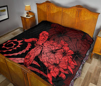 Hawaii Turtle Hibiscus Polynesian Vintage Premium Quilt - Blue - Polynesian Pride