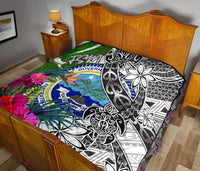 Federated States of Micronesia Premium Quilt White - Turtle Plumeria Banana Leaf - Polynesian Pride