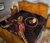 Yap Polynesian Premium Quilt - Turtle With Blooming Hibiscus Gold - Polynesian Pride