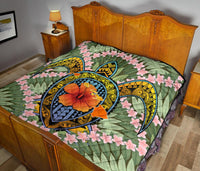 Hawaii Turtle Map Plumeria Hawaiian Tropical Premium Quilt - Candy Style - AH - Polynesian Pride