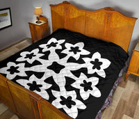 Hawaiian Premium Quilt Royal Pattern - Black And White - A1 Style - Polynesian Pride