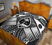 Guam Polynesian Premium Quilt - Guam White Seal with Polynesian Tattoo Ver 01 - Polynesian Pride