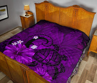 Hawaii Turtle Poly Tribal Purple Premium Quilt - Polynesian Pride