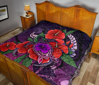 Polynesian Hawaii Premium Quilt - Purple Hibiscus Turtle Flowing - Polynesian Pride