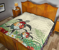 Hawaii Turtle Flowers Coconut Tree Leaf Premium Quilt - Polynesian Pride