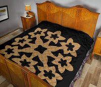 Hawaiian Premium Quilt Royal Pattern - Black And Gold - A1 Style - Polynesian Pride
