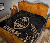 Guam Polynesian Premium Quilt - Gold Tribal Wave - Polynesian Pride
