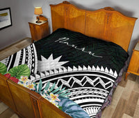 Nauru Premium Quilt - Nauru Coat of Arms & Polynesian Tropical Flowers White - Polynesian Pride