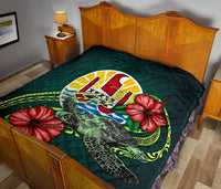 Tahiti Polynesian Premium Quilt - Green Turtle Hibiscus - Polynesian Pride