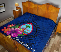 Guam Polynesian Premium Quilt - Floral With Seal Blue - Polynesian Pride