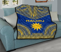 Nauru Premium Quilt - Nauru Flag Polynesian Chief Blue Version - Polynesian Pride