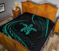 Hawaii Turtle Hibicus Premium Quilt - Frida Style - Turquoise - Polynesian Pride