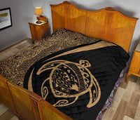 Hawaii Turtle Map Polynesian Premium Quilt - Gold - Circle Style - Polynesian Pride