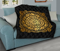 Hibiscus Gold Circle Tapestry Premium Quilt - Polynesian Pride
