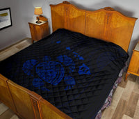Hawaii Turtle Hibicus Map Premium Quilt - Blue - Polynesian Pride