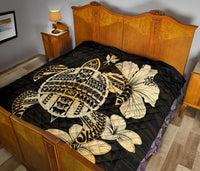 Hawaiian Kanaka Hibiscus Plumeria Mix Polynesian Turtle Premium Quilt Gold AH - Polynesian Pride