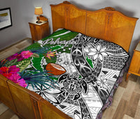 Pohnpei Premium Quilt White - Turtle Plumeria Banana Leaf - Polynesian Pride