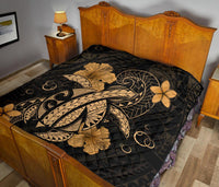 Hawaii Turtle Flower Polynesian Premium Quilt - Gold - Polynesian Pride
