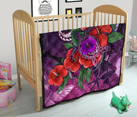 Polynesian Hawaii Premium Quilt - Purple Hibiscus Turtle Flowing - Polynesian Pride
