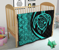Hawaii Turtle Map Polynesian Premium Quilt - Turquoise - Circle Style - Polynesian Pride