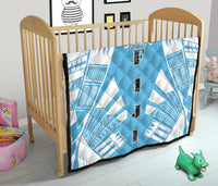 Fiji Premium Quilt - Fiji Coat Of Arms Polynesian White Tattoo (Blue) - Polynesian Pride