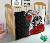 Tahiti Polynesian Premium Quilt - Coat Of Arm With Hibiscus White - Polynesian Pride