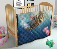 Hawaii Turtle And Jellyfish In Deep Sea Moana Premium Quilt - Polynesian Pride