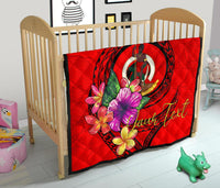 Vanuatu Polynesian Custom Personalised Premium Quilt - Floral With Seal Red - Polynesian Pride