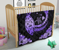 Hawaii Hibiscus Map Hidden Polynesian Purple Premium Quilt - Polynesian Pride