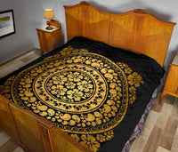 Hibiscus Gold Circle Tapestry Premium Quilt - Polynesian Pride