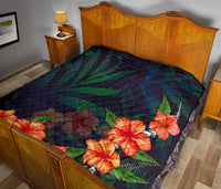 Hibiscus Palm Background Premium Quilt - Polynesian Pride