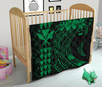 Hawaii Map Kanaka Polynesian Hula Girl Premium Quilt - Green - Polynesian Pride