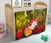 Vanuatu Custom Personalised Premium Quilt - Humpback Whale with Tropical Flowers (Yellow) - Polynesian Pride