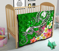 Pohnpei Custom Personalised Premium Quilt - Turtle Plumeria (Green) - Polynesian Pride