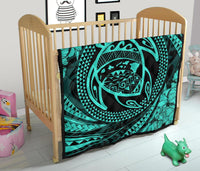 Hawaiian Kanaka Honu Hibiscus Tornando Turquoise Polynesian Premium Quilt - Polynesian Pride