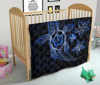 Kanaka Map Hibiscus Plumeria Turtle Art Blue Polynesian Premium Quilt - Polynesian Pride