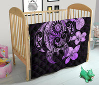 Hibiscus Plumeria Mix Polynesian Violet Turtle Premium Quilt - Polynesian Pride
