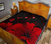 Hawaii Hibiscus Black And Red Premium Quilt - Polynesian Pride