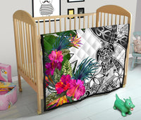 Nauru Premium Quilt White - Turtle Plumeria Banana Leaf - Polynesian Pride