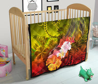 Chuuk Premium Quilt - Humpback Whale with Tropical Flowers (Yellow) - Polynesian Pride