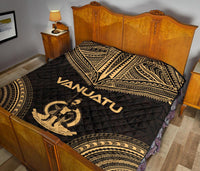 Vanuatu Premium Quilt - Vanuatu Coat Of Arms Polynesian Chief Gold Version - Polynesian Pride