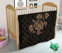 Hawaii Turtle Hibicus Map Premium Quilt - Gold - Polynesian Pride